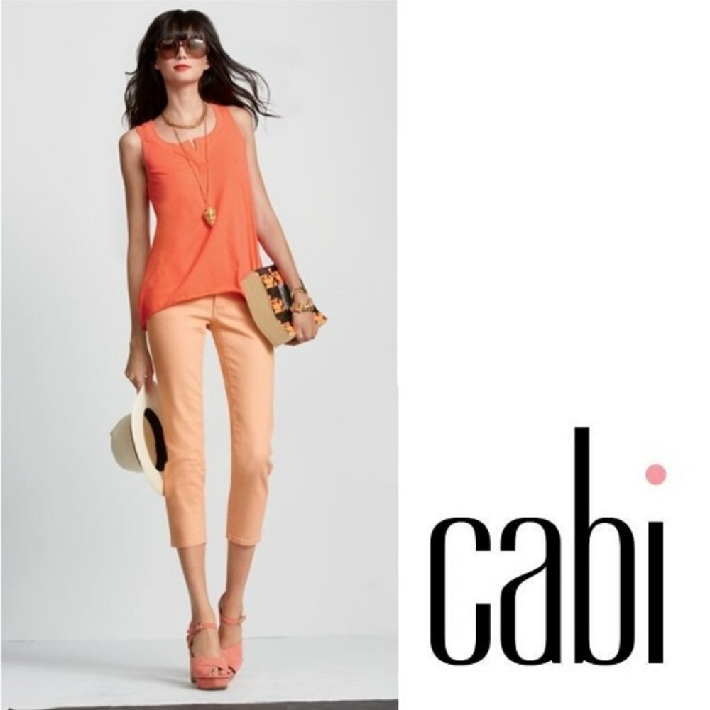 CABI Jeans Cropped Bree Skinny Womens 6 Orange Creamsicle Wash $98 EUC #329